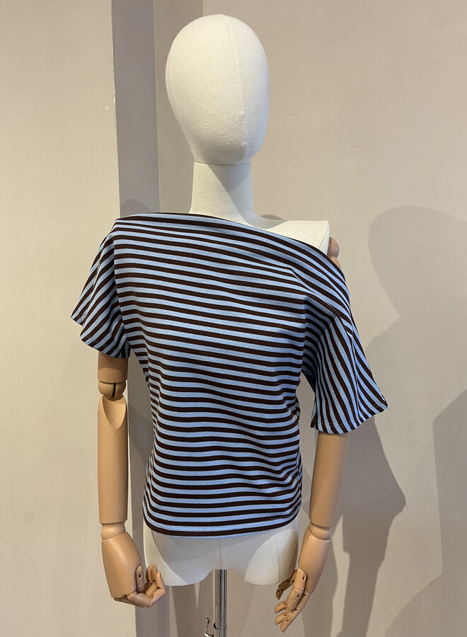 Honey Bee Off Shoulder Top - Bleu et Marron