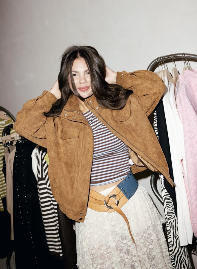 Honey Bee Off Shoulder Top - Bleu et Marron