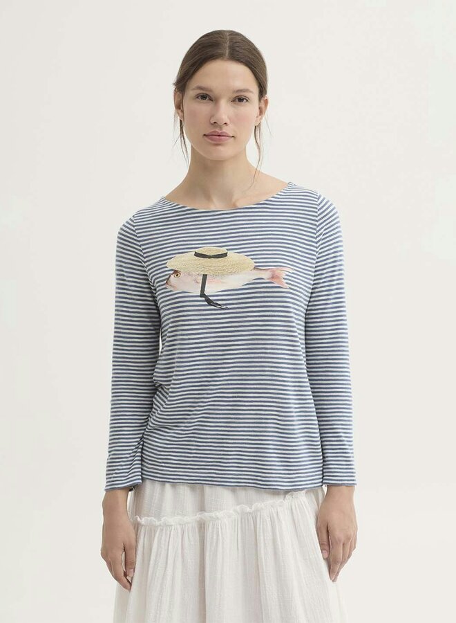 Nice Things - Stripe "Provencal Fish" T-Shirt - Navy