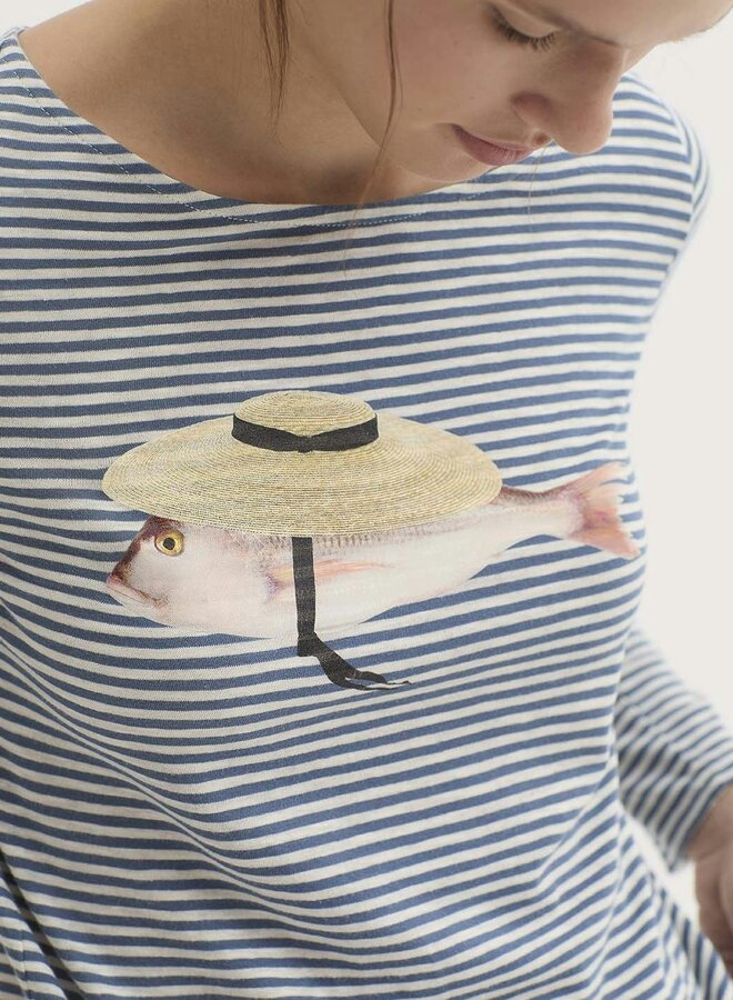 Nice Things - Stripe "Provencal Fish" T-Shirt - Navy