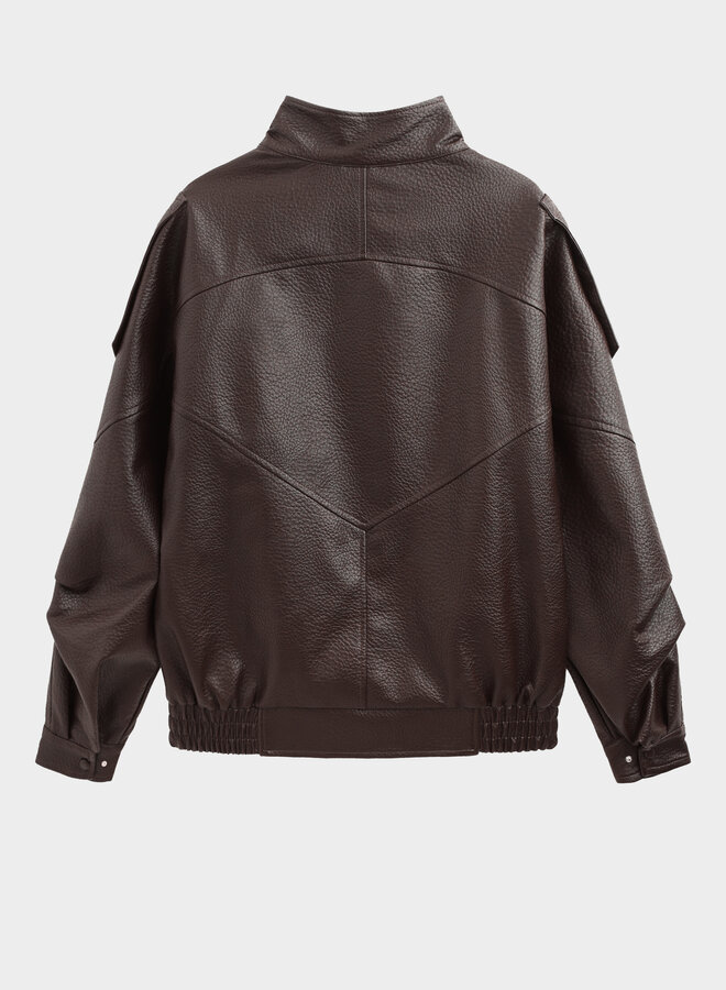 Alix Faux Leather Bomber - Marron