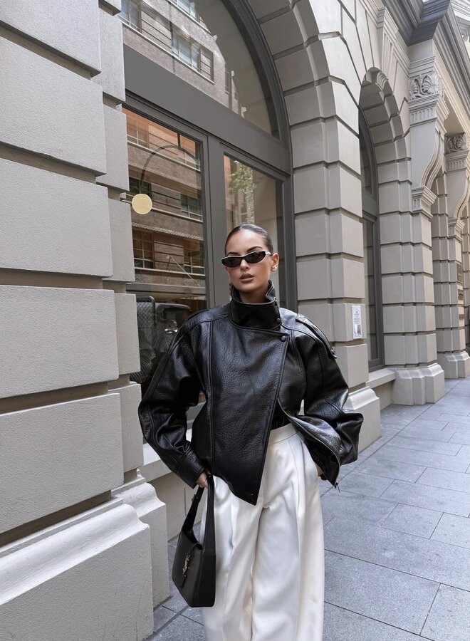 Alix Faux Leather Bomber - Noir