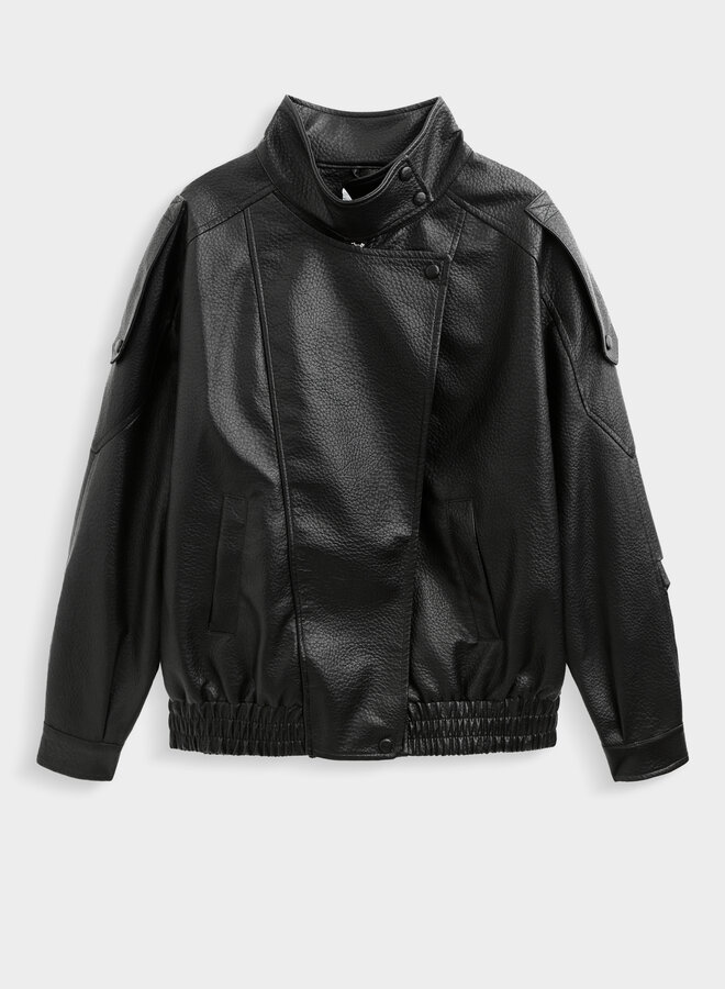 Alix Faux Leather Bomber - Noir