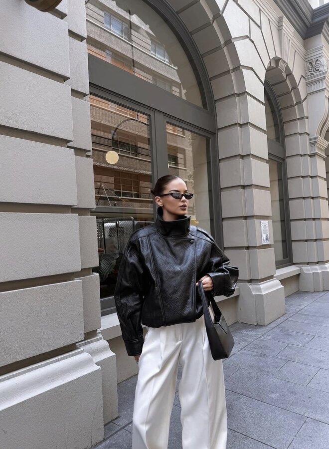 Alix Faux Leather Bomber - Noir