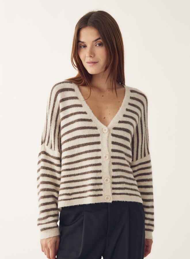 Noella - N-Lenda Knit Cardigan - Brown Ivory Stripe