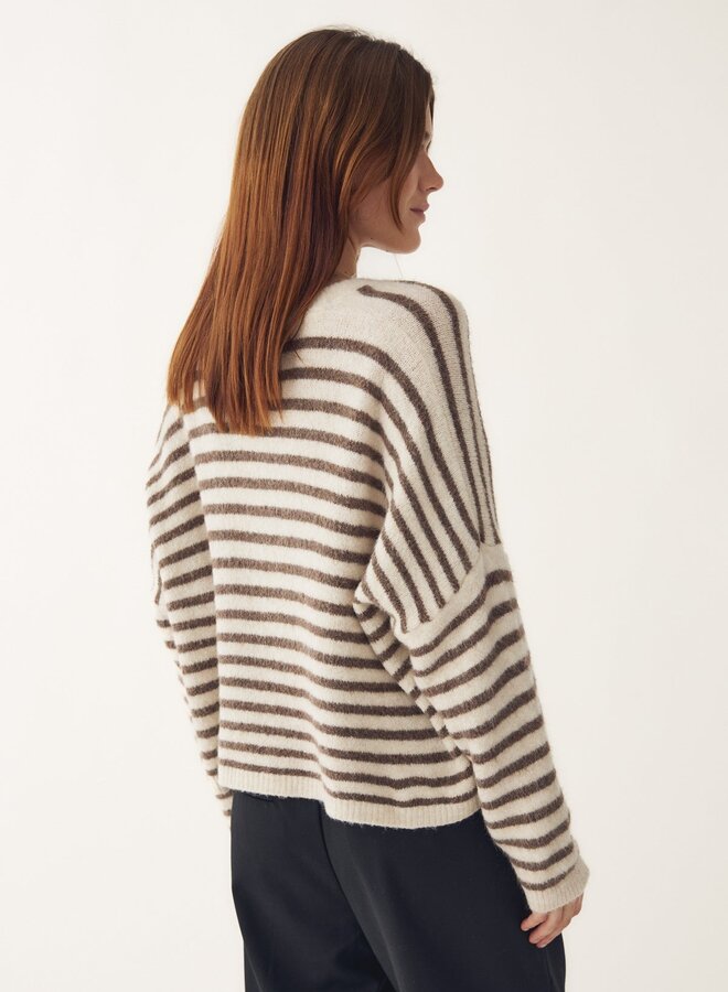 Noella - N-Lenda Knit Cardigan - Brown Ivory Stripe