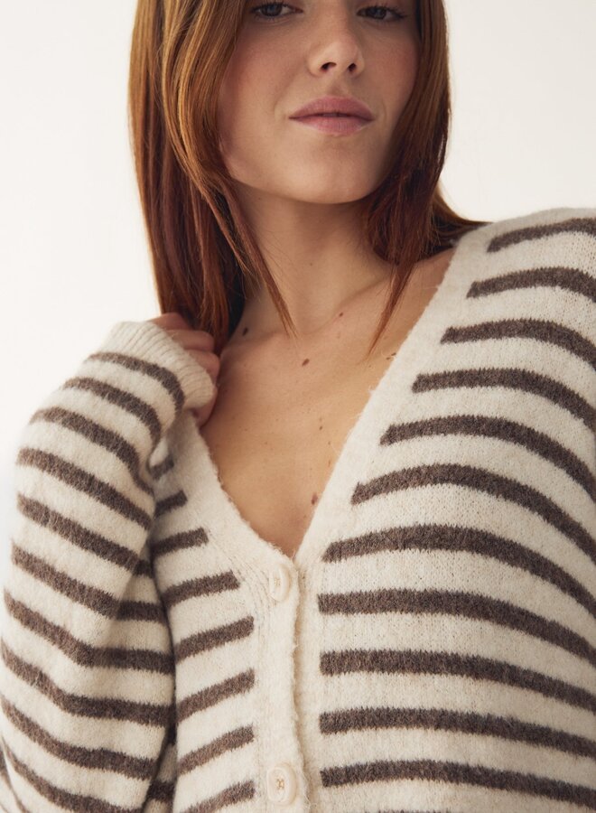 Noella - N-Lenda Knit Cardigan - Brown Ivory Stripe