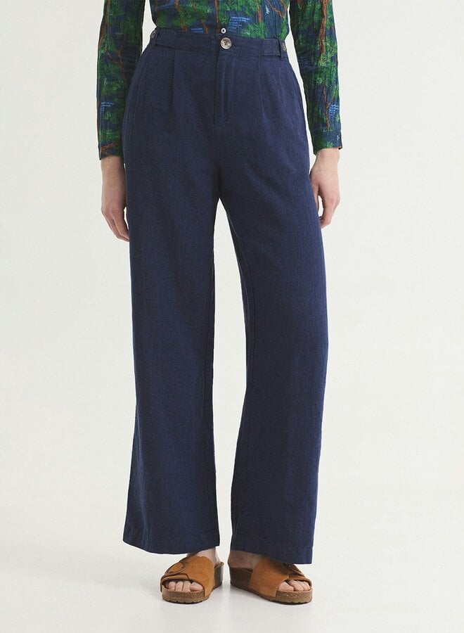 Nice Things - 100% Linen Pleated Pants - Indigo Blue