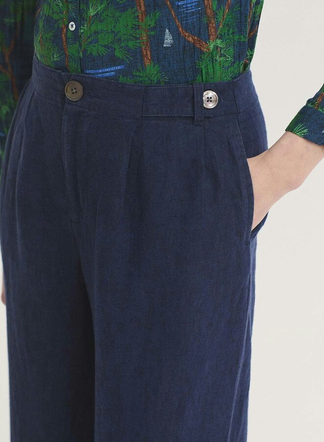 Nice Things - 100% Linen Pleated Pants - Indigo Blue