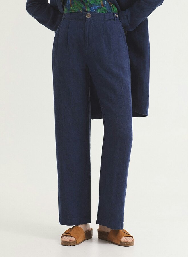 Nice Things - 100% Linen Pleated Pants - Indigo Blue