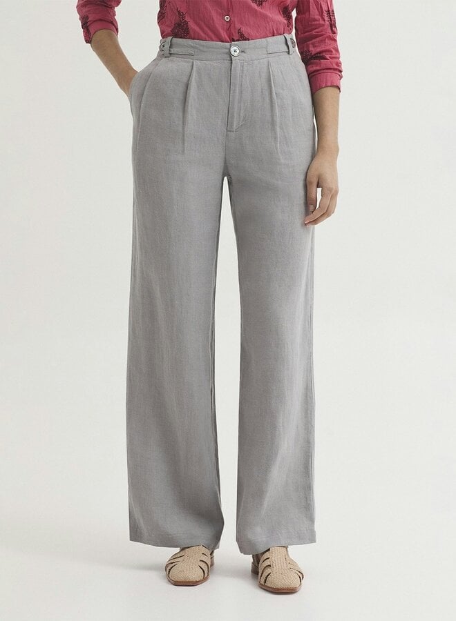 Nice Things - 100% Linen Pleated Pants - Mid Grey