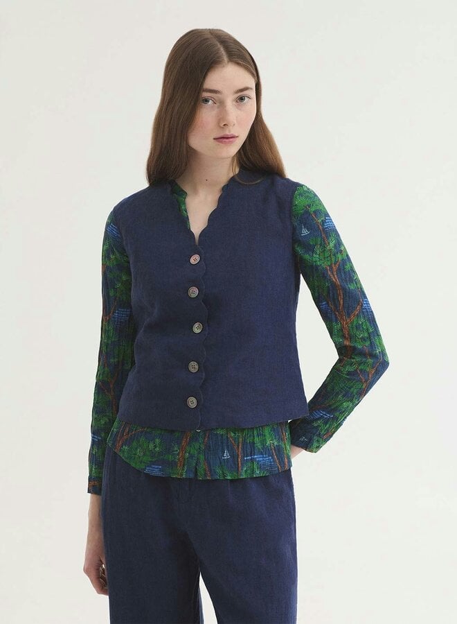 Nice Things -100% Linen Wave Vest - Indigo Blue