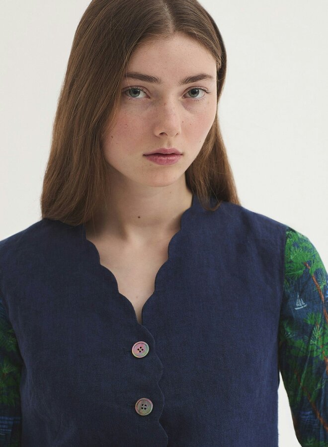 Nice Things -100% Linen Wave Vest - Indigo Blue