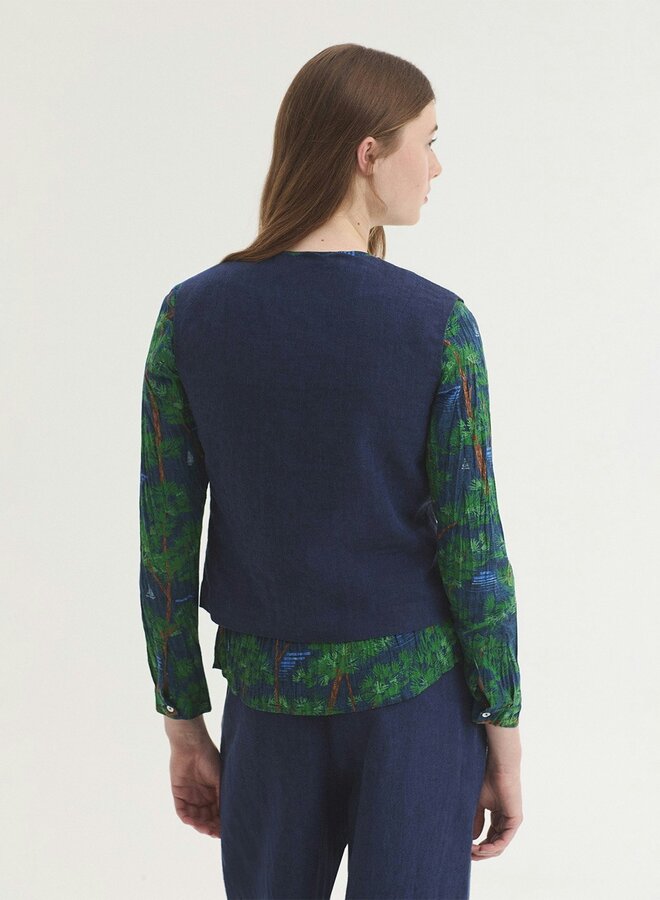 Nice Things -100% Linen Wave Vest - Indigo Blue