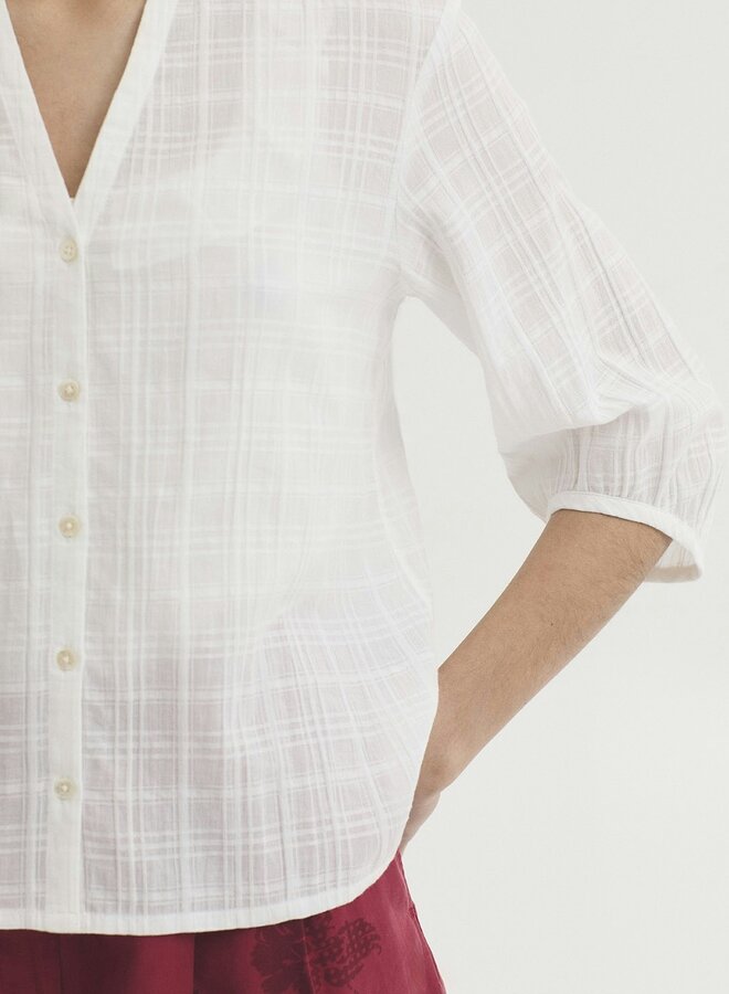 Nice Things - Checkered Jacquard Shirt - White