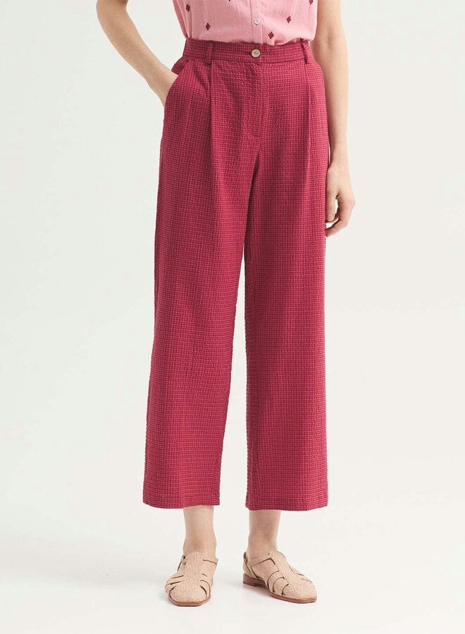Nice Things - Mini Gingham Seersucker Trousers - Intense Red