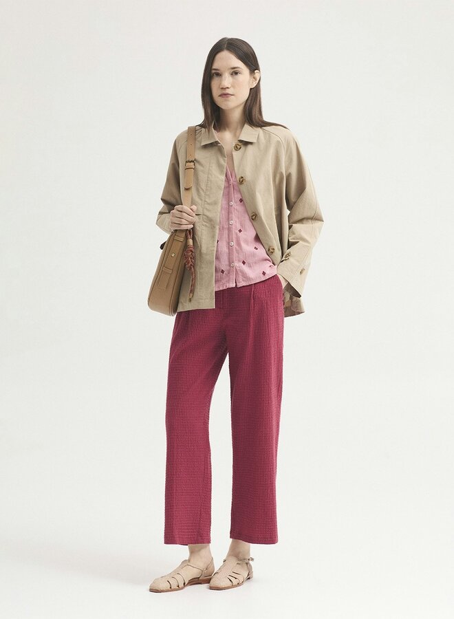 Nice Things - Mini Gingham Seersucker Trousers - Intense Red