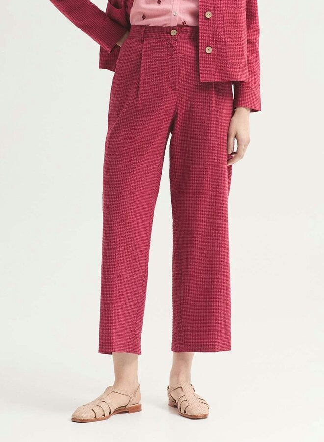 Nice Things - Mini Gingham Seersucker Trousers - Intense Red