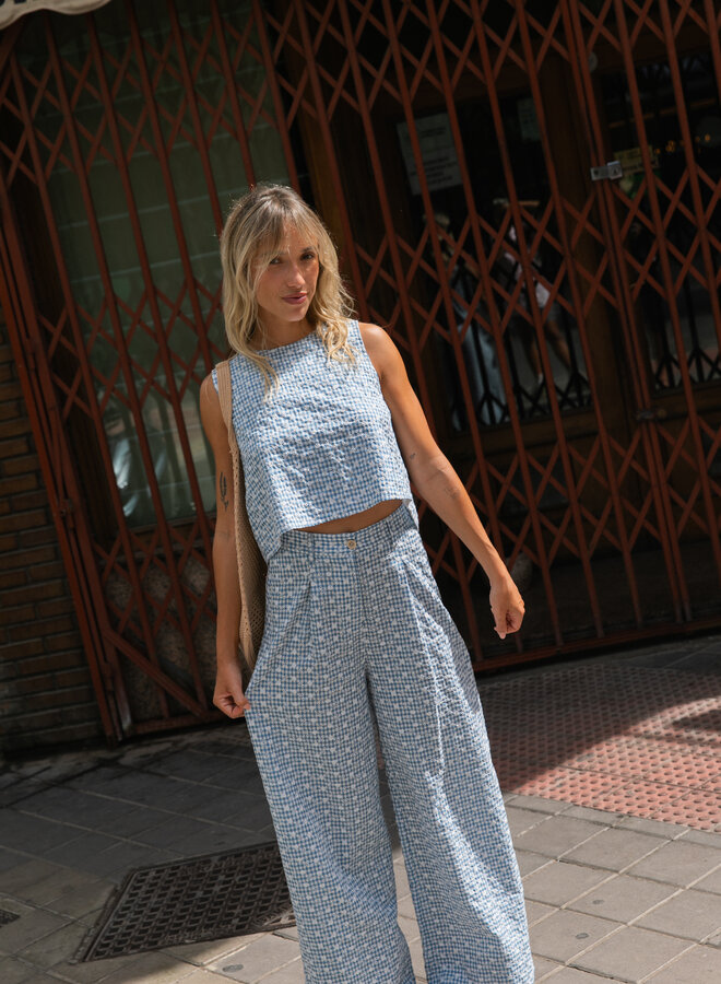 Laure + Max - Top Vichy Broderie - Bleu