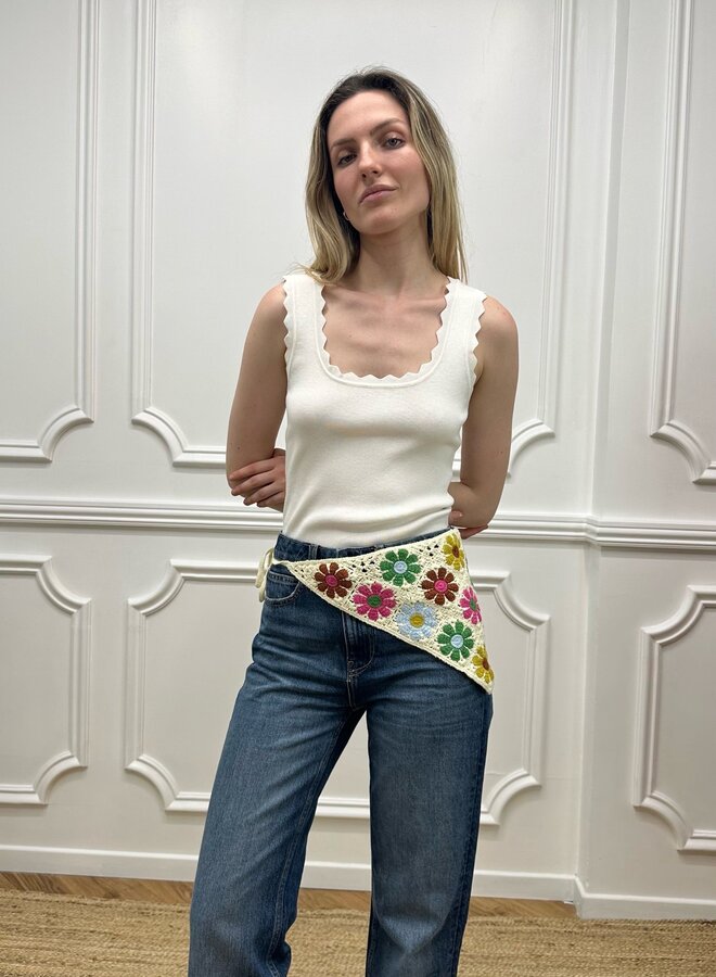 Foulard Crochet Fleur - Ecru et Multicolore