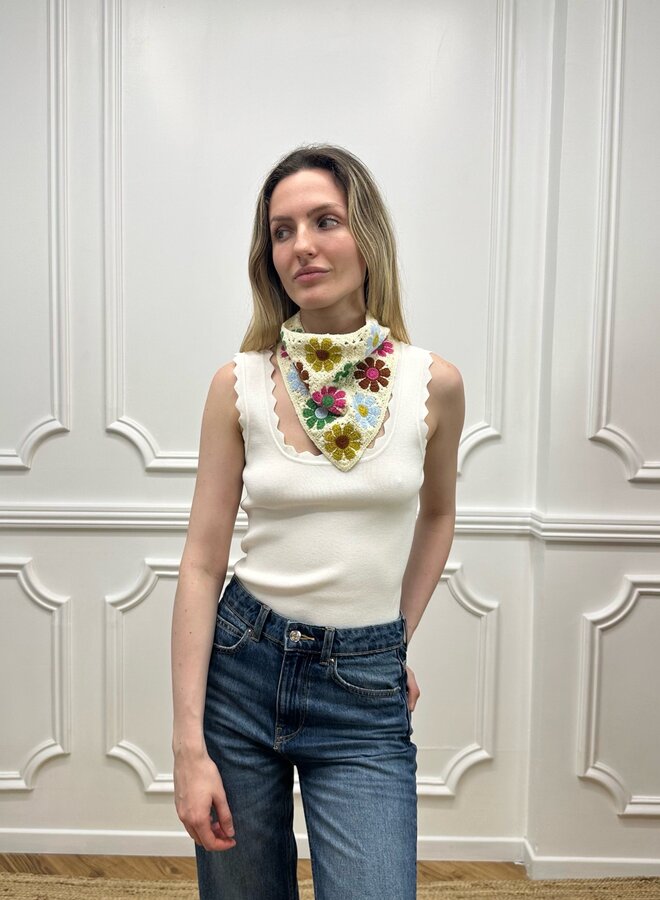 Foulard Crochet Fleur - Ecru et Multicolore