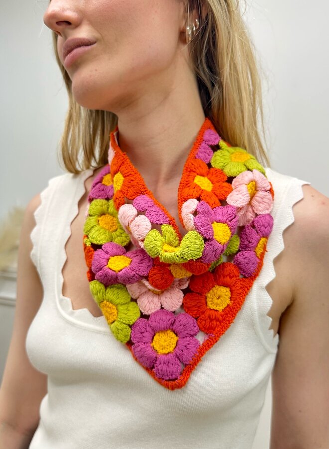 Foulard Crochet Fleur - Orange et Multicolore
