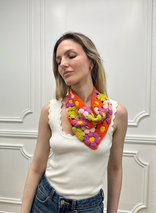 Foulard Crochet Fleur - Orange et Multicolore