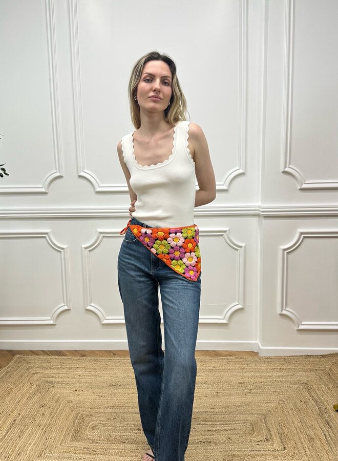 Foulard Crochet Fleur - Orange et Multicolore