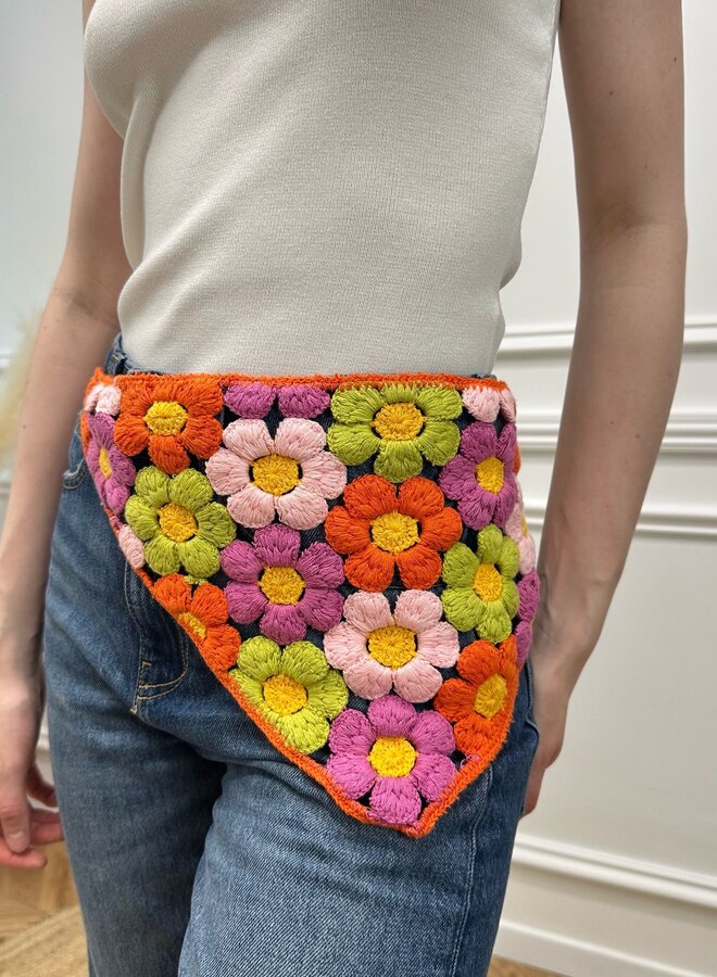 Foulard Crochet Fleur - Orange et Multicolore