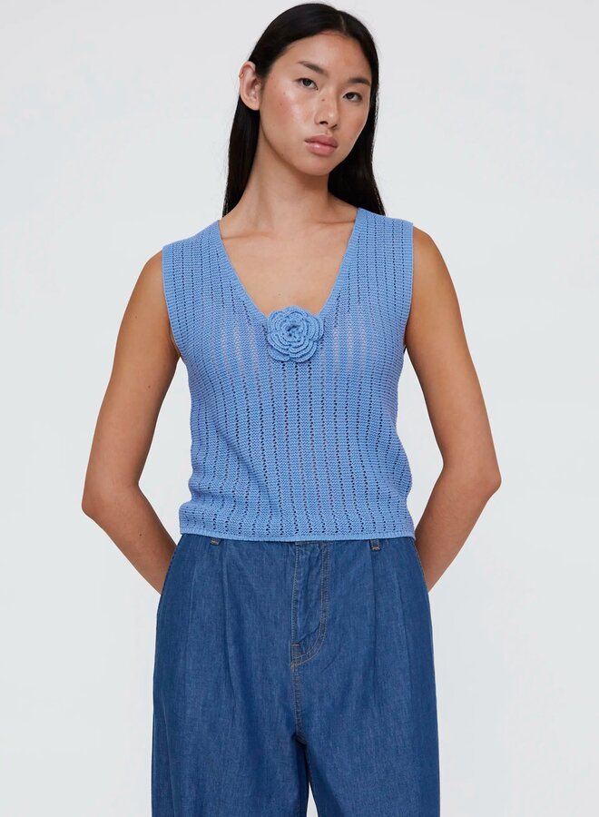 Wild Pony - Openwork Knit Top - Blue