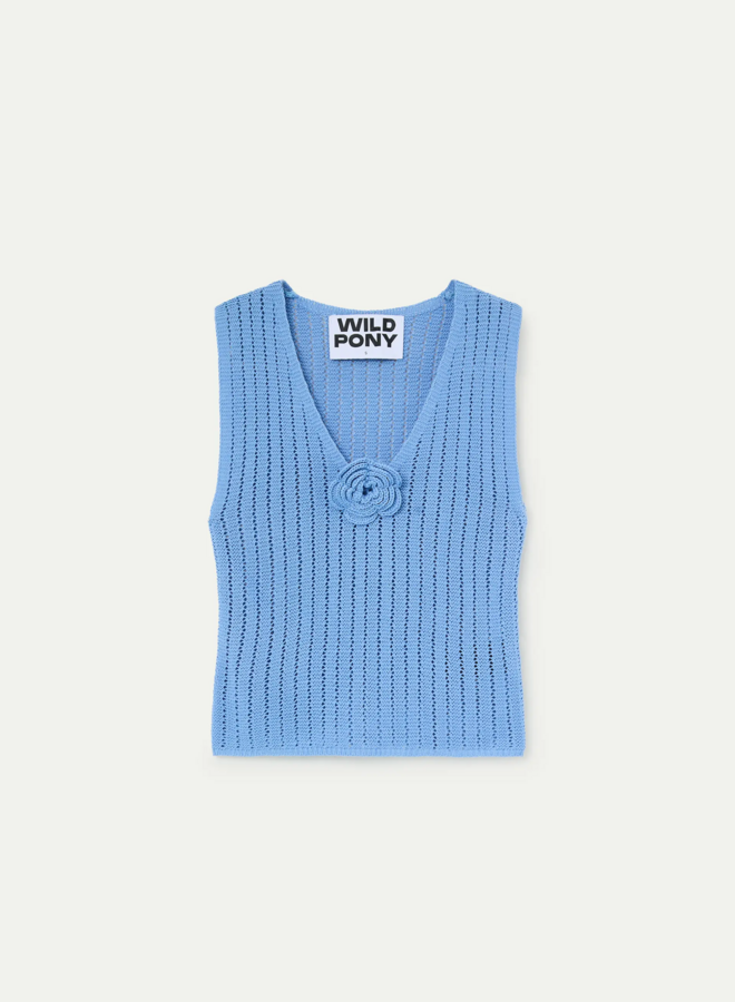 Wild Pony - Openwork Knit Top - Blue