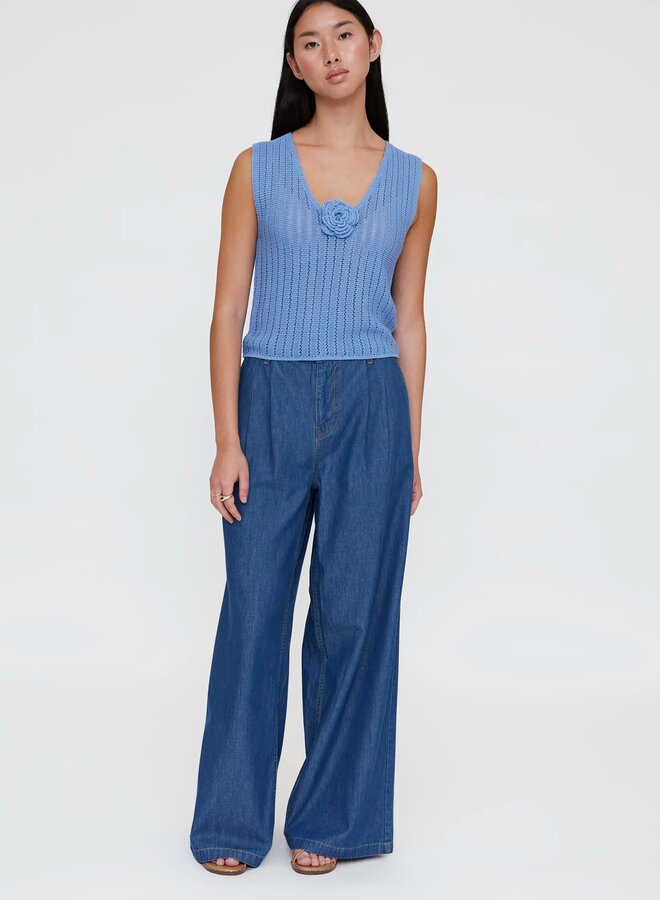 Wild Pony - Openwork Knit Top - Blue