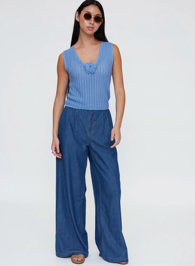 Wild Pony - Openwork Knit Top - Blue