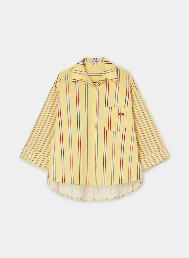 LAAGAM - Caos Striped Poplin Shirt - Butter