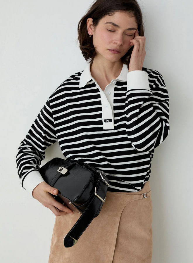 LAAGAM - Duse Striped Polo - Black & White