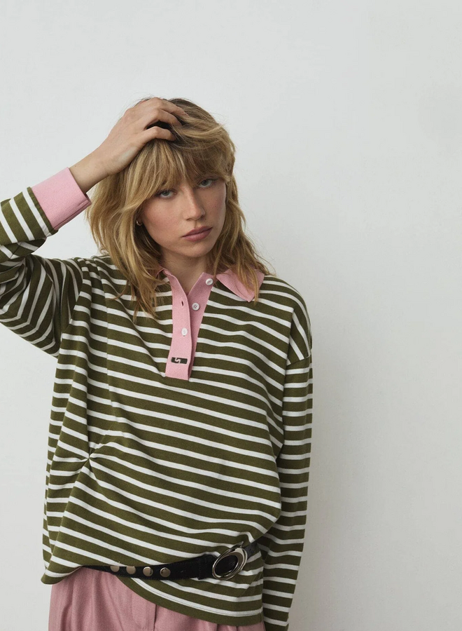 LAAGAM - Duse Striped Polo - Khaki