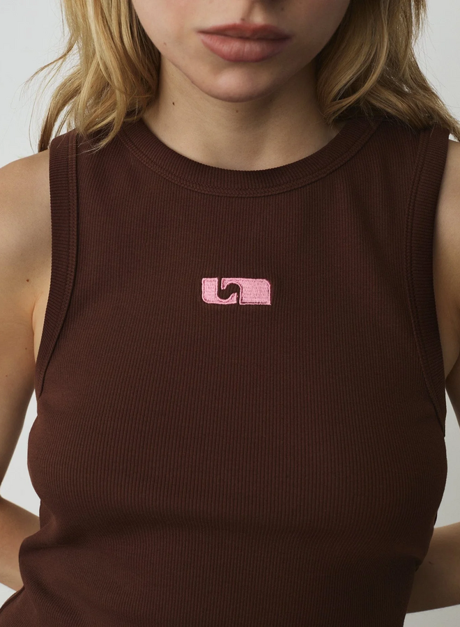 LAAGAM - Embroidered Logo Tanktop - Brown