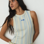 LAAGAM - Striped Embroidered Logo Tank Top - Light Blue