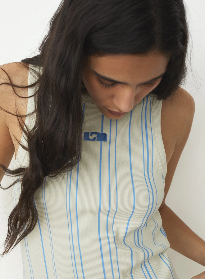 LAAGAM - Striped Embroidered Logo Tank Top - Light Blue