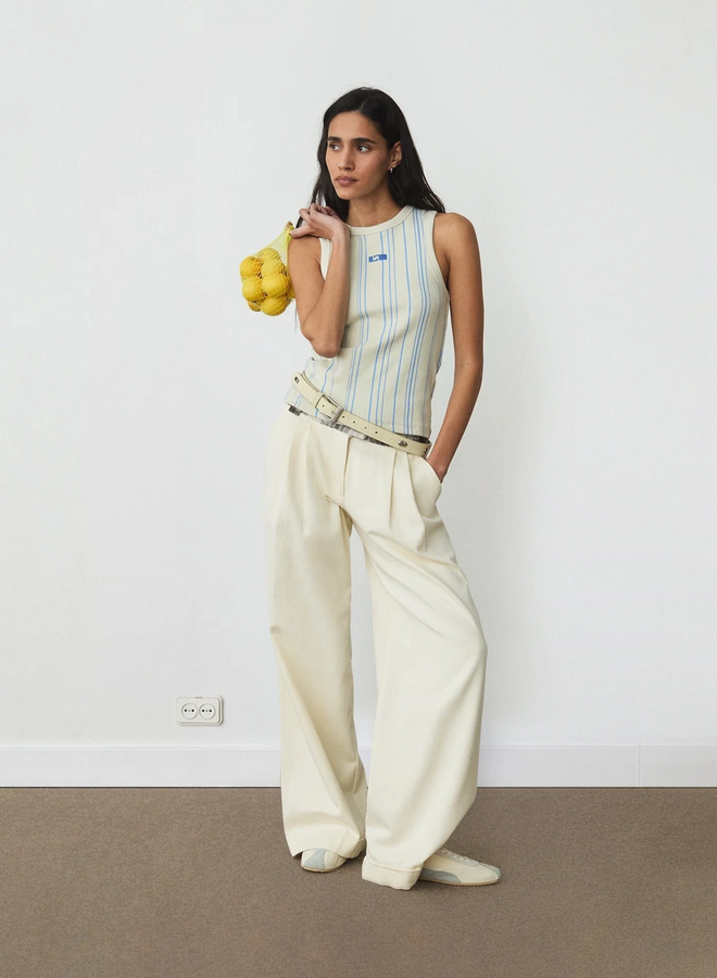 LAAGAM - Striped Embroidered Logo Tank Top - Light Blue