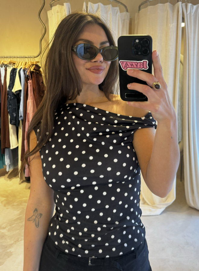 Off Shoulder Polka Dot Top - Noir et Blanc