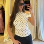Off Shoulder Polka Dot Top - Blanc et Noir
