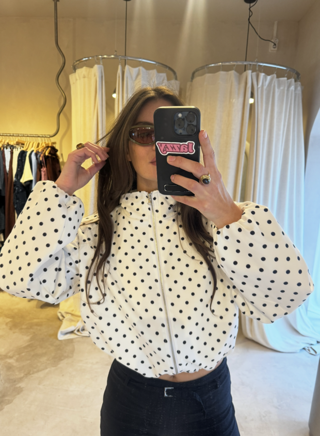 Polka Dot Bomber Jacket - Blanc et Noir
