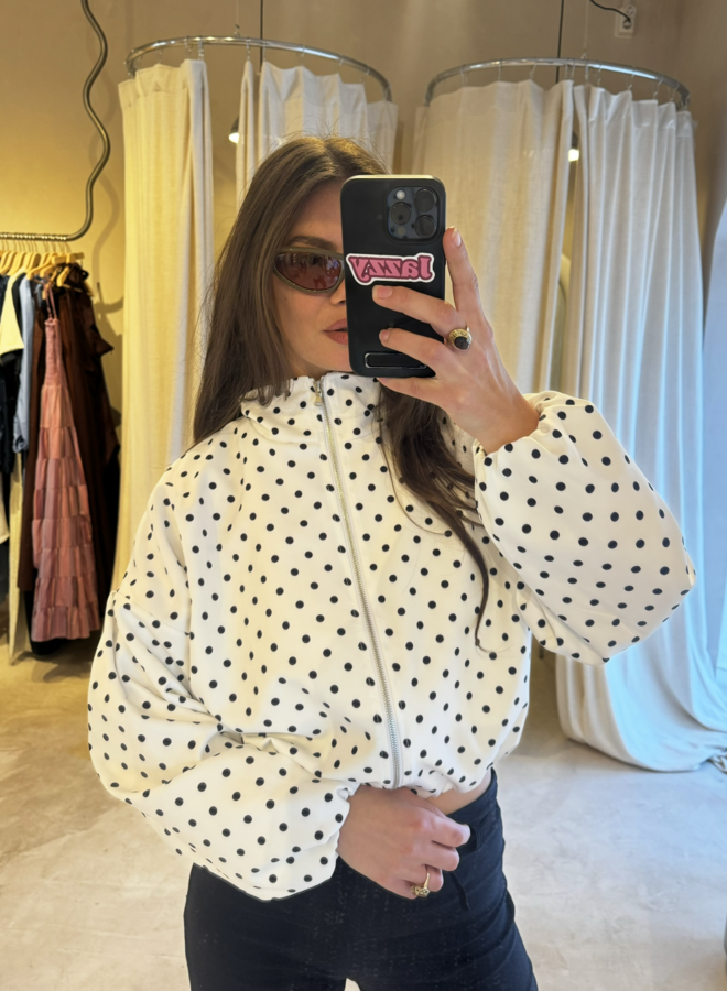 Polka Dot Bomber Jacket - Blanc et Noir