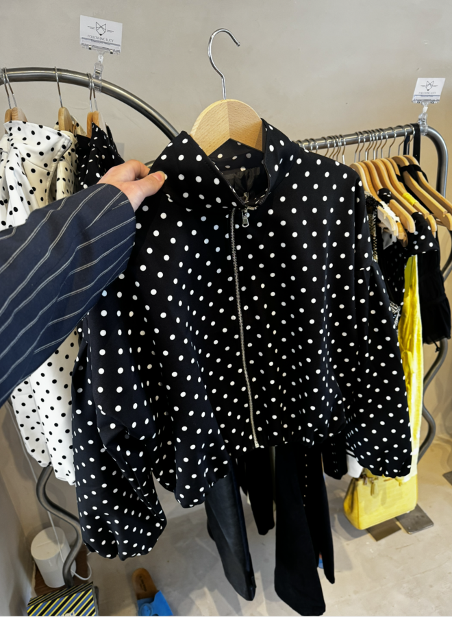Polka Dot Bomber Jacket - Noir et Blanc