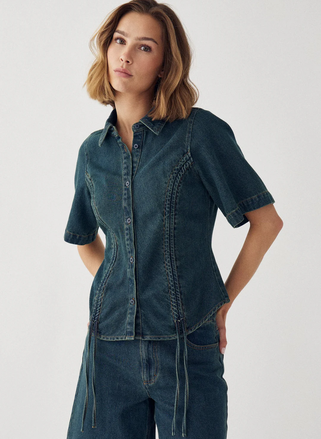 Noella - N-Micaiah SS Blouse - Vintage Blue Wash