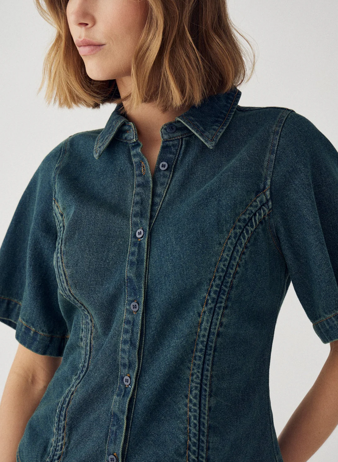 Noella - N-Micaiah SS Blouse - Vintage Blue Wash