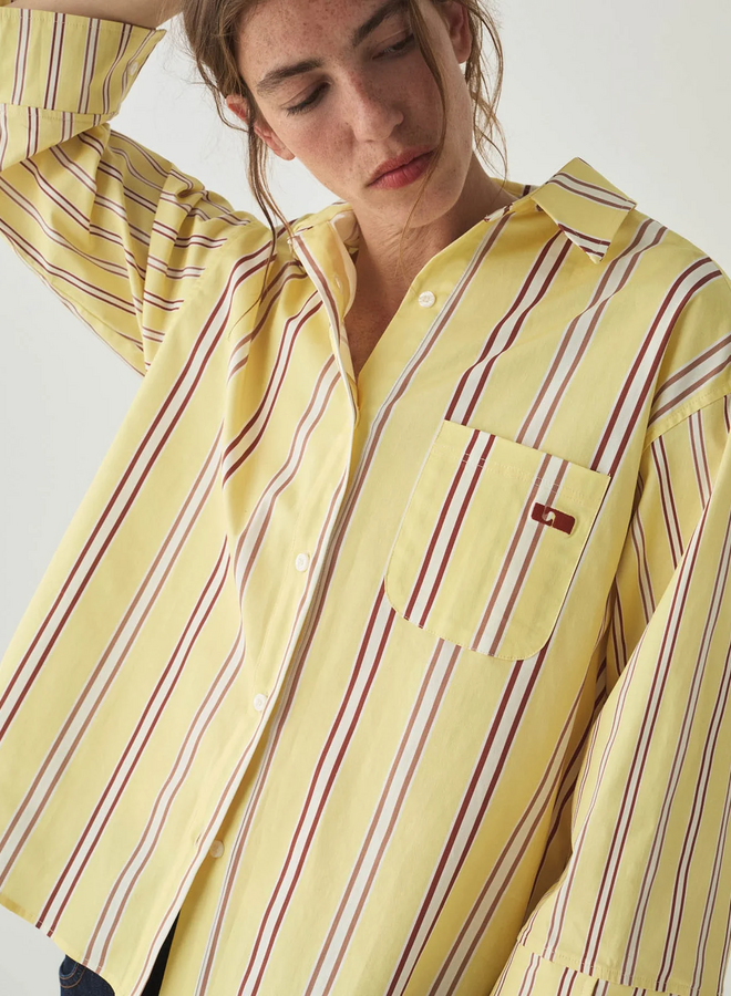 LAAGAM - Caos Striped Poplin Shirt - Butter