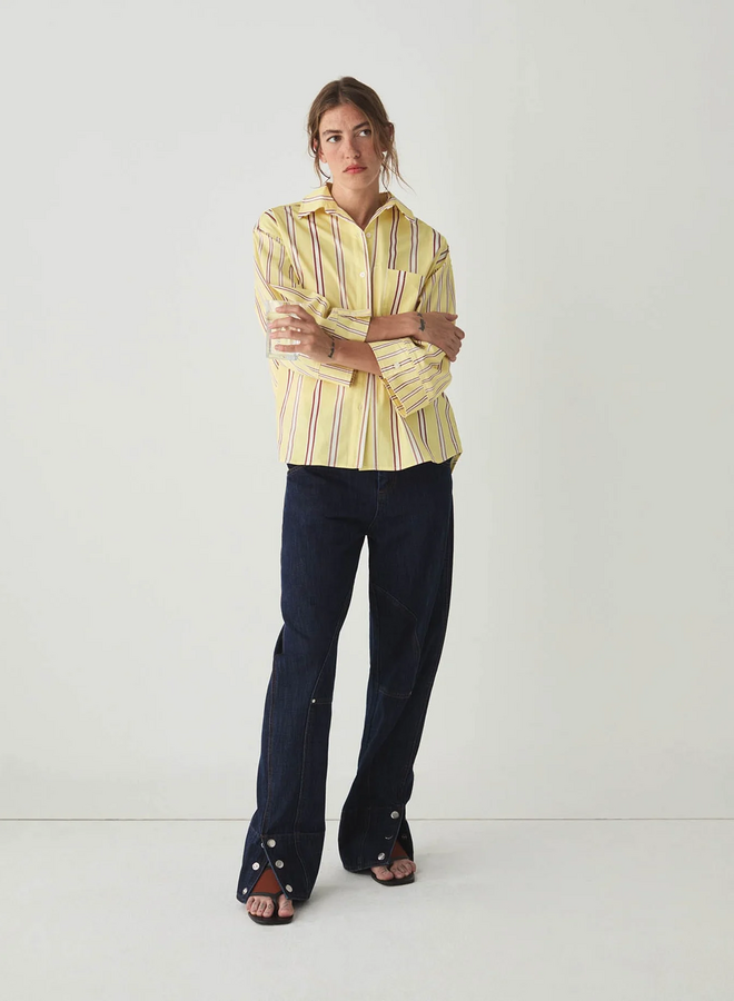 LAAGAM - Caos Striped Poplin Shirt - Butter