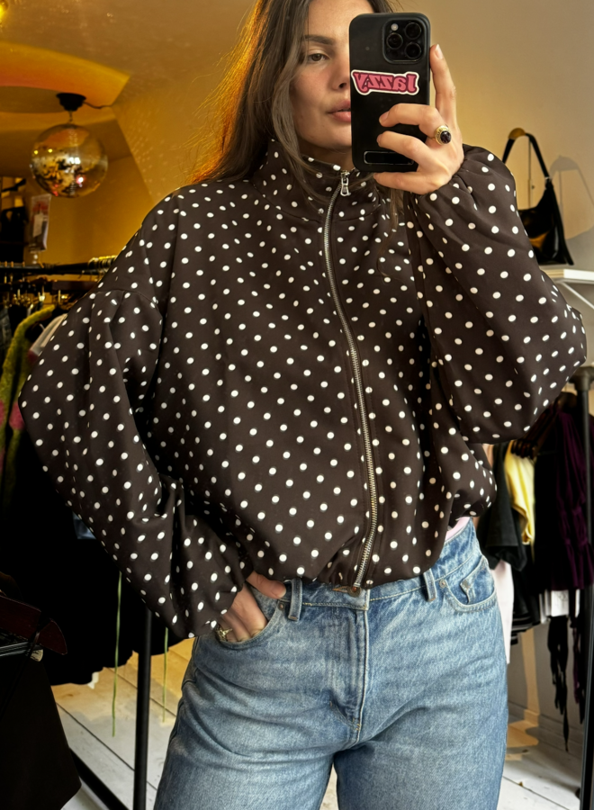 Polka Dot Bomber Jacket - Marron et Blanc